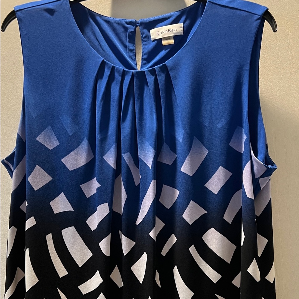 Calvin Klein Navy and White Geometric Dress